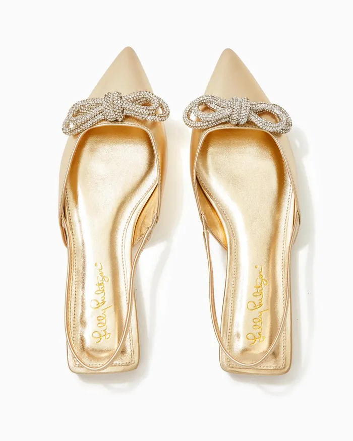 Shoes Women Lilly Pulitzer Brit Leather Slingback Heels Gold Metallic