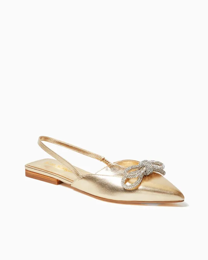 Shoes Women Lilly Pulitzer Brit Leather Slingback Heels Gold Metallic