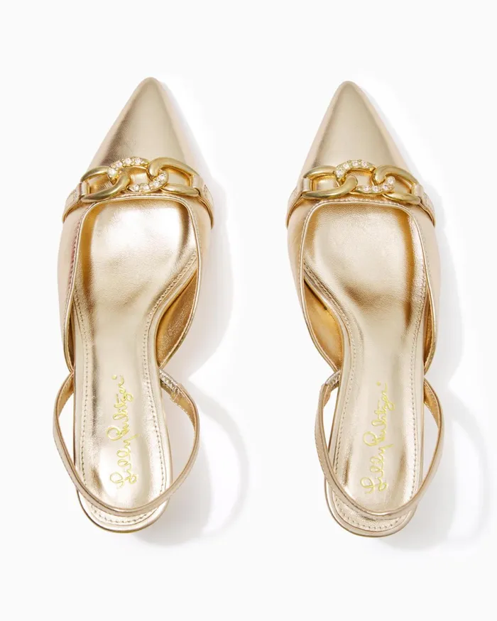 Shoes Women Lilly Pulitzer Jules Slingback Kitten Heels Gold Metallic