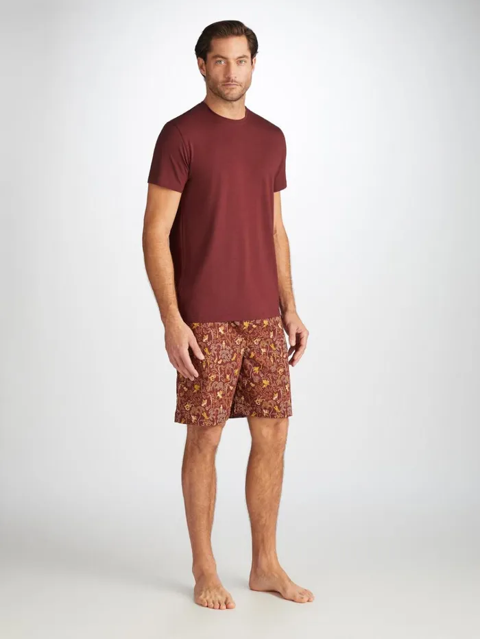 Short Sleeve TShirts Men Derek Rose TShirt Basel Micro Modal Stretch Burgundy