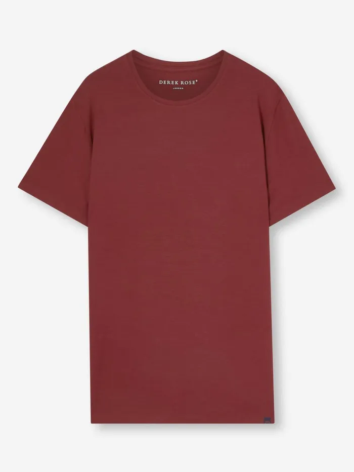 Short Sleeve TShirts Men Derek Rose TShirt Basel Micro Modal Stretch Burgundy