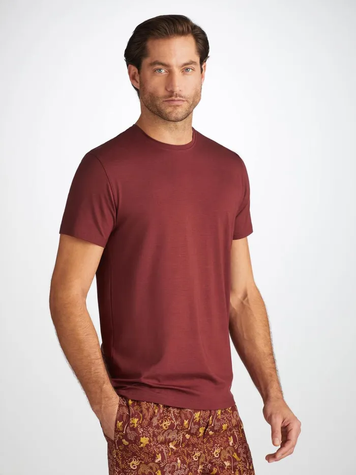 Short Sleeve TShirts Men Derek Rose TShirt Basel Micro Modal Stretch Burgundy