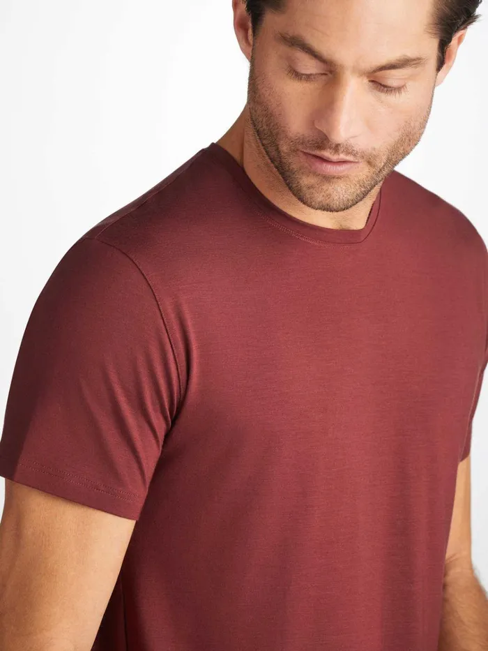 Short Sleeve TShirts Men Derek Rose TShirt Basel Micro Modal Stretch Burgundy
