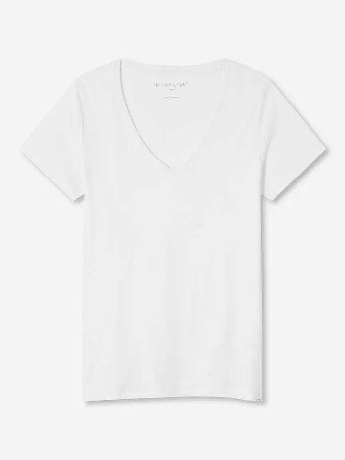 Short Sleeve TShirts Women Derek Rose VNeck TShirt Lara Micro Modal Stretch White