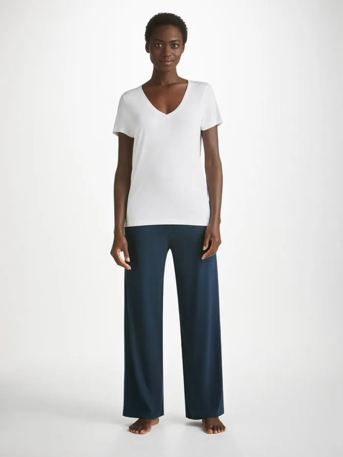 Short Sleeve TShirts Women Derek Rose VNeck TShirt Lara Micro Modal Stretch White