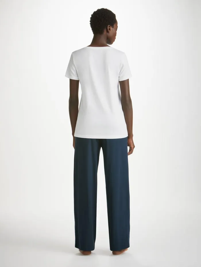 Short Sleeve TShirts Women Derek Rose VNeck TShirt Lara Micro Modal Stretch White