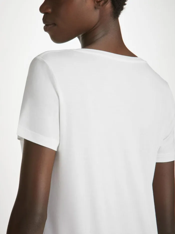 Short Sleeve TShirts Women Derek Rose VNeck TShirt Lara Micro Modal Stretch White