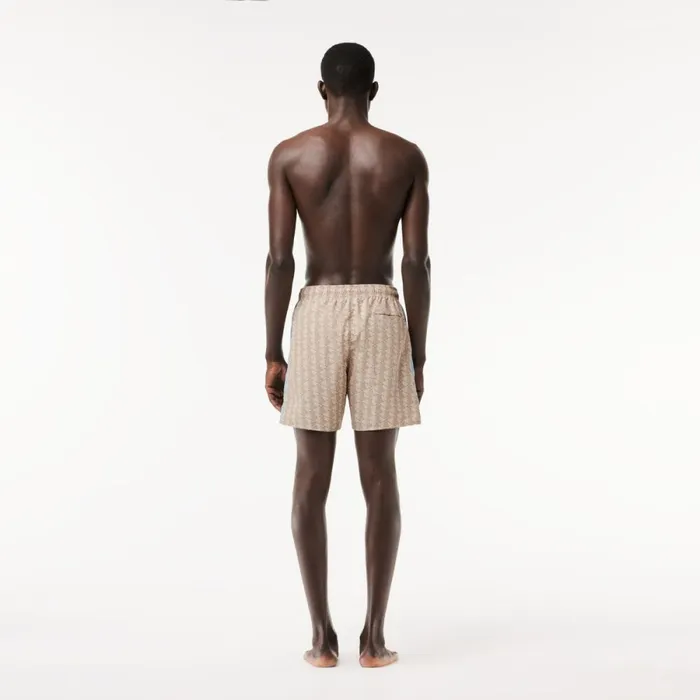 Shorts and Swim Men Lacoste Men039s Monogram Print Swim Trunks Beige Blue Irf