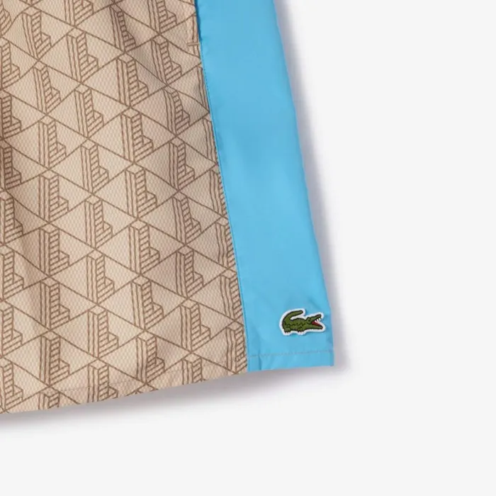 Shorts and Swim Men Lacoste Men039s Monogram Print Swim Trunks Beige Blue Irf