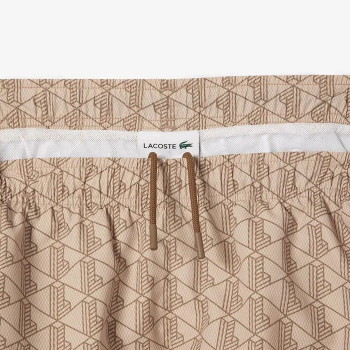 Shorts and Swim Men Lacoste Men039s Monogram Print Swim Trunks Beige Blue Irf