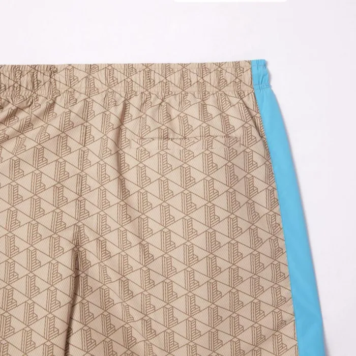 Shorts and Swim Men Lacoste Men039s Monogram Print Swim Trunks Beige Blue Irf