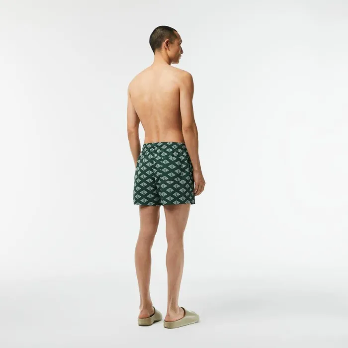 Shorts and Swim Men Lacoste Mens TwoTone Monogram Swim Trunks Green White Yrr