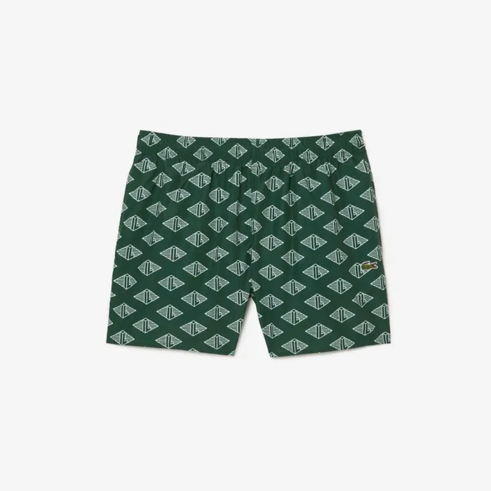 Shorts and Swim Men Lacoste Mens TwoTone Monogram Swim Trunks Green White Yrr