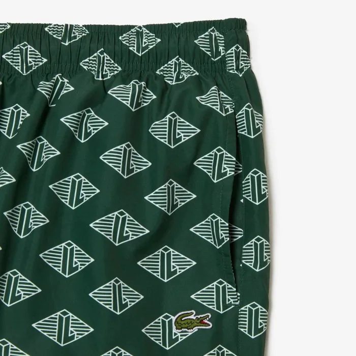 Shorts and Swim Men Lacoste Mens TwoTone Monogram Swim Trunks Green White Yrr