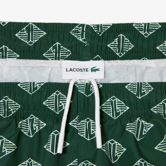 Shorts and Swim Men Lacoste Mens TwoTone Monogram Swim Trunks Green White Yrr