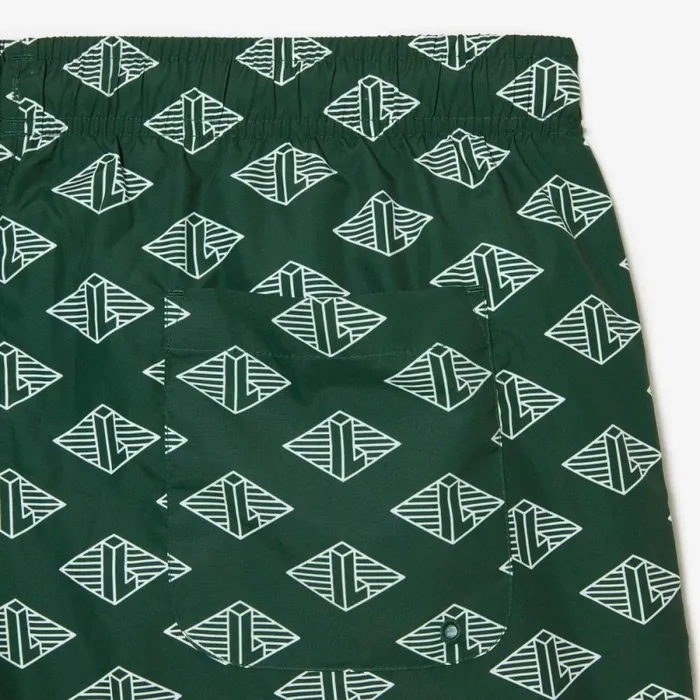 Shorts and Swim Men Lacoste Mens TwoTone Monogram Swim Trunks Green White Yrr
