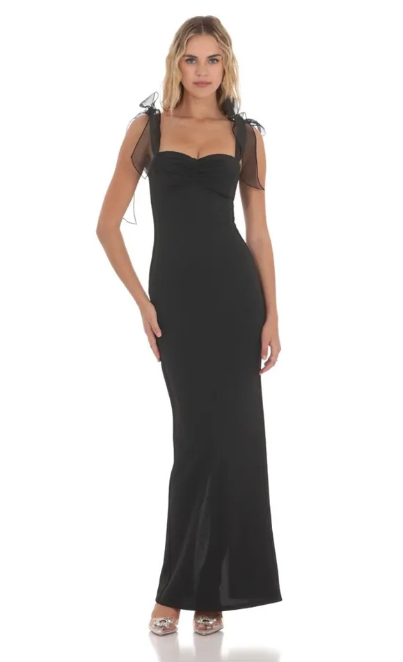 Shoulder Ties Maxi Dress Black Women LUCY IN THE SKY Maxi Dresses