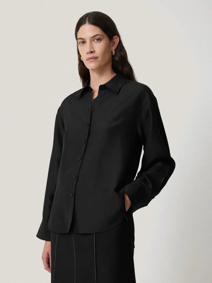 Silk Habotai Relaxed Shirt Black Women Jigsaw Shirts and Tops