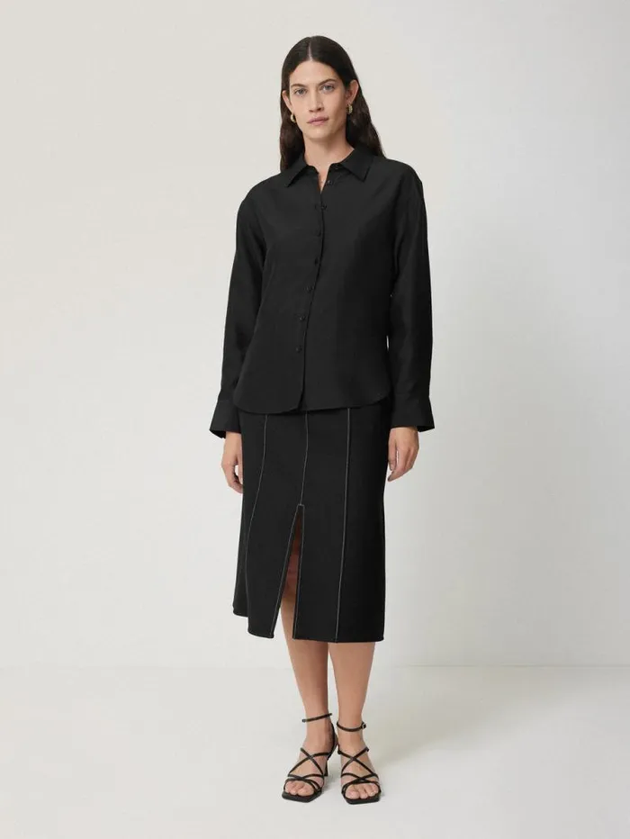 Silk Habotai Relaxed Shirt Black Women Jigsaw Shirts and Tops