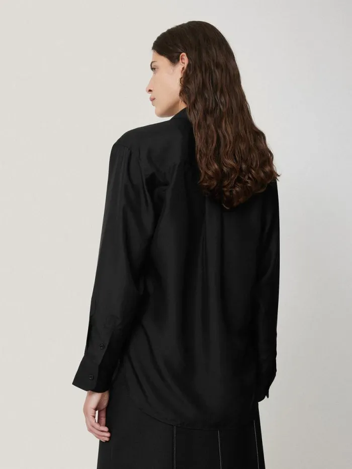 Silk Habotai Relaxed Shirt Black Women Jigsaw Shirts and Tops