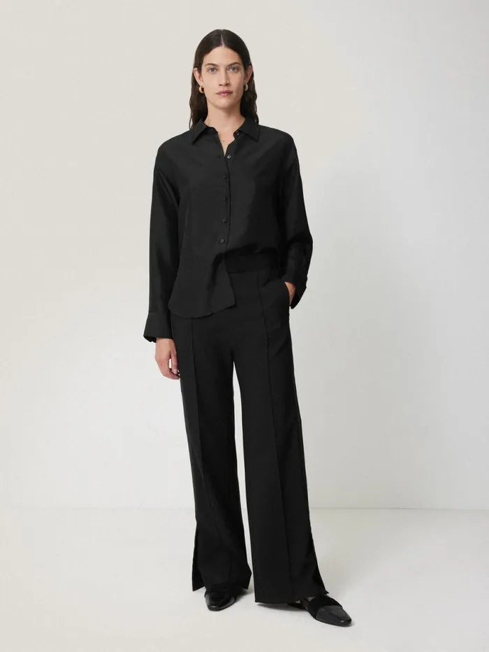 Silk Habotai Relaxed Shirt Black Women Jigsaw Shirts and Tops