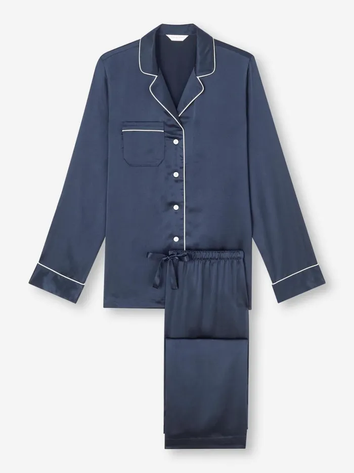 Silk Pajamas Women Derek Rose Pajamas Bailey Silk Satin Navy