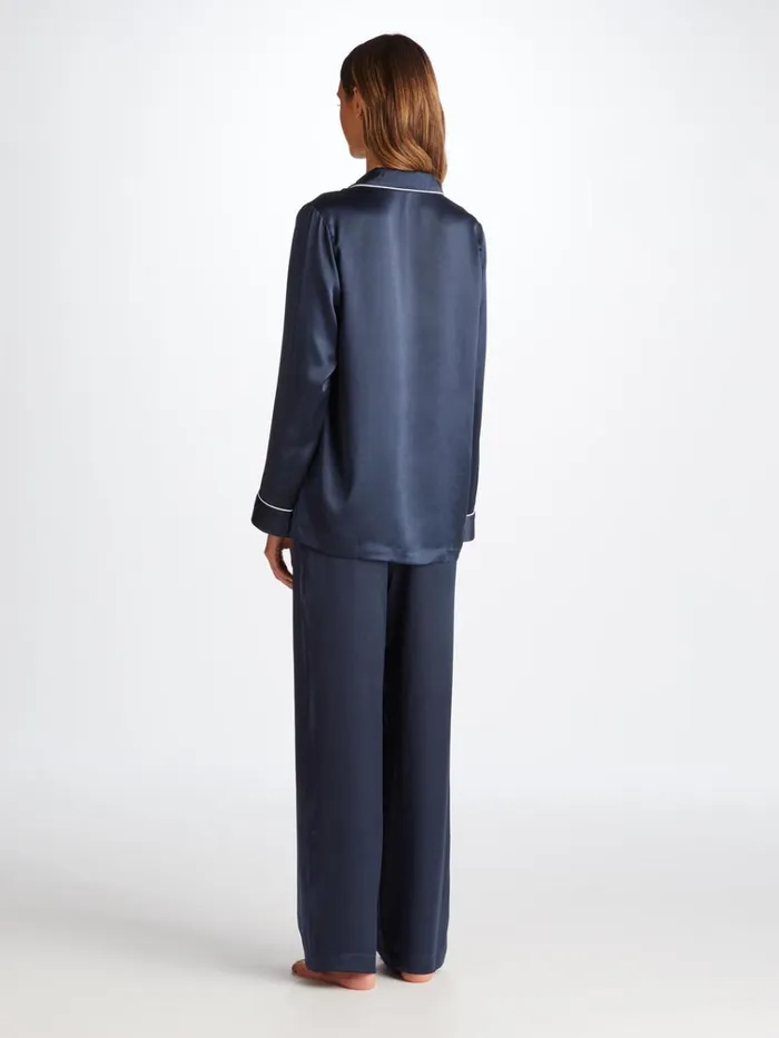 Silk Pajamas Women Derek Rose Pajamas Bailey Silk Satin Navy