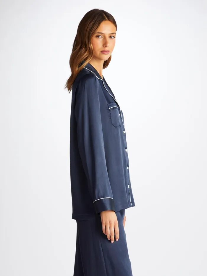 Silk Pajamas Women Derek Rose Pajamas Bailey Silk Satin Navy