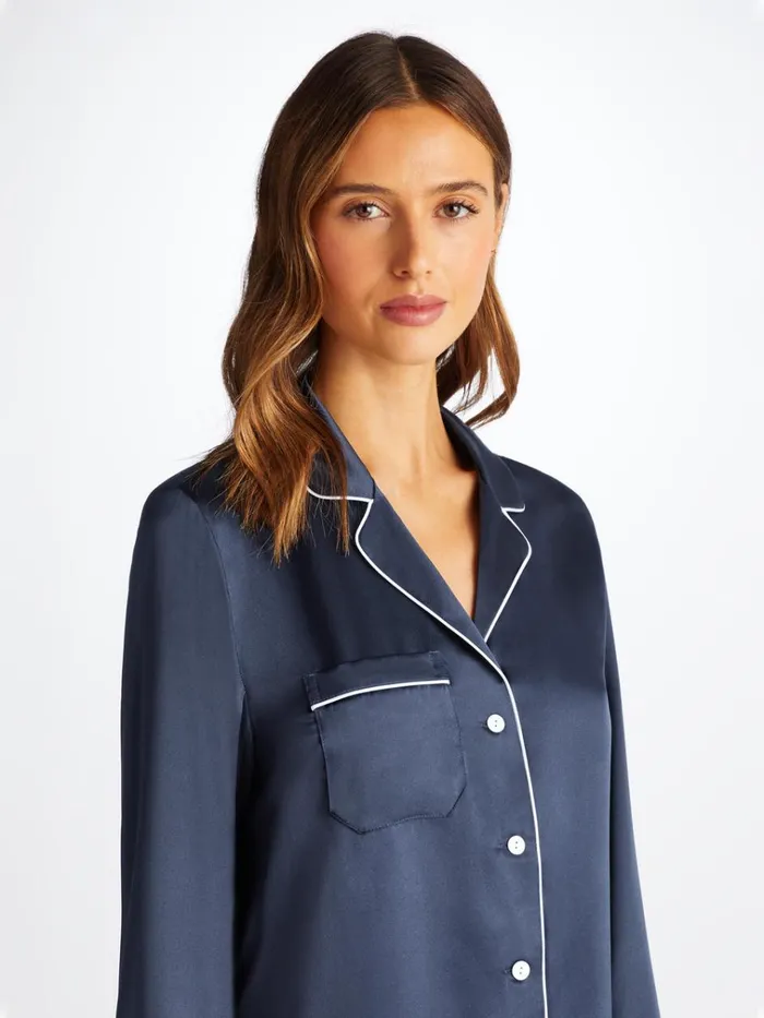Silk Pajamas Women Derek Rose Pajamas Bailey Silk Satin Navy