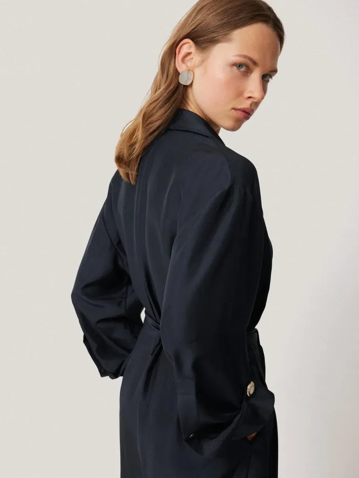 Silk Relaxed Wrap Jumpsuit Navy Women Jigsaw Party