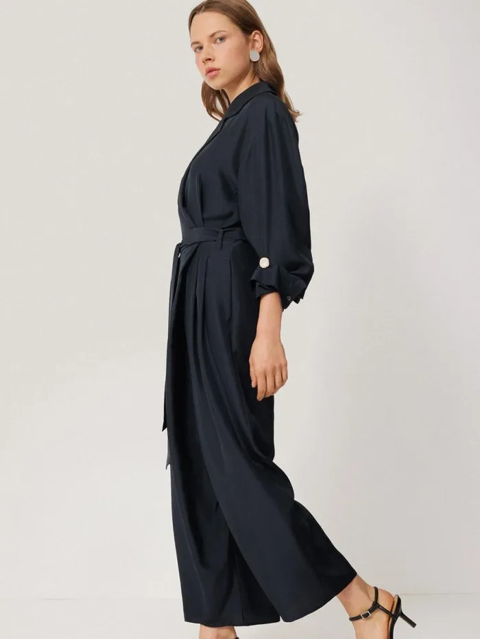 Silk Relaxed Wrap Jumpsuit Navy Women Jigsaw Party