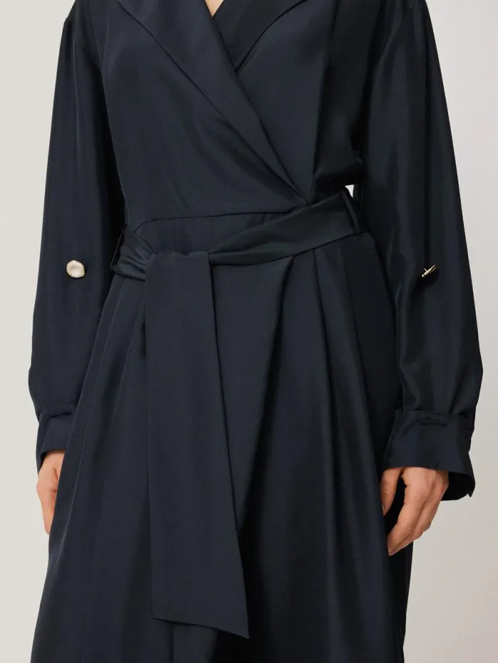 Silk Relaxed Wrap Jumpsuit Navy Women Jigsaw Party