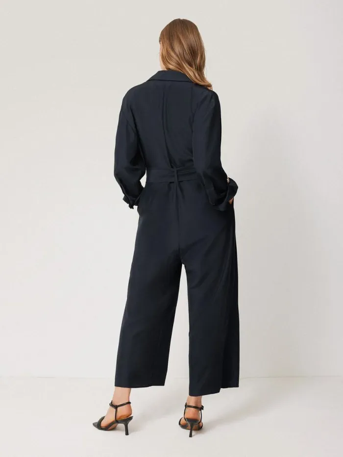 Silk Relaxed Wrap Jumpsuit Navy Women Jigsaw Party