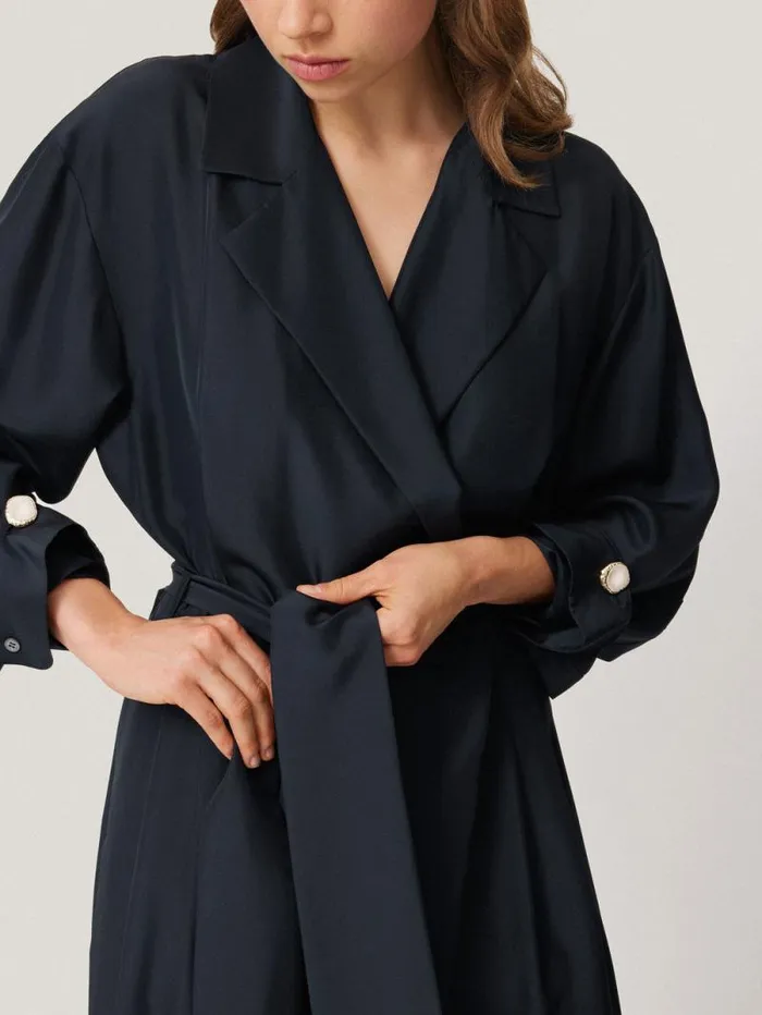 Silk Relaxed Wrap Jumpsuit Navy Women Jigsaw Party