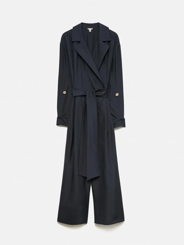 Silk Relaxed Wrap Jumpsuit Navy Women Jigsaw Party