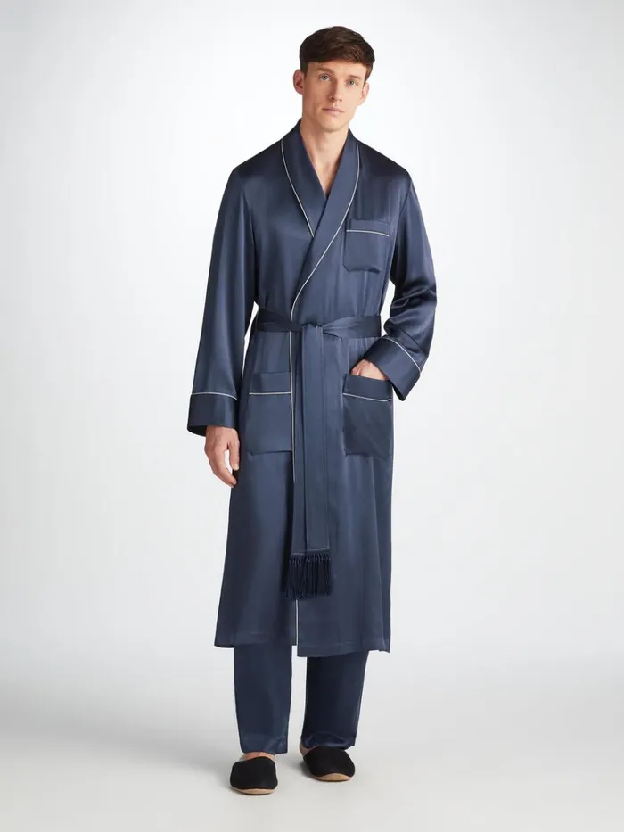 Silk Robes Men Derek Rose Robe Bailey Silk Satin Navy