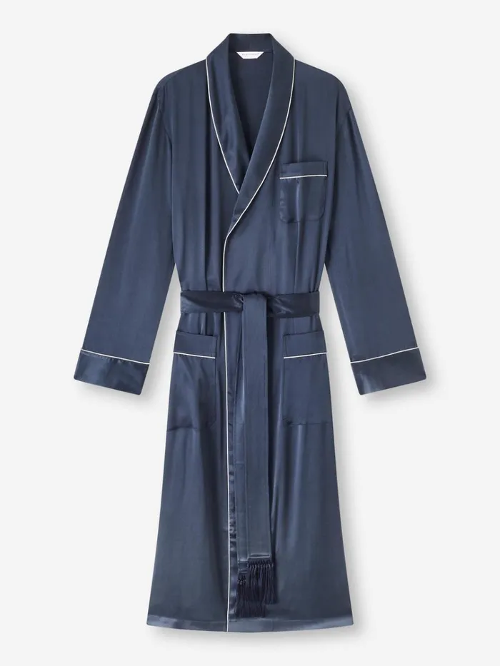 Silk Robes Men Derek Rose Robe Bailey Silk Satin Navy