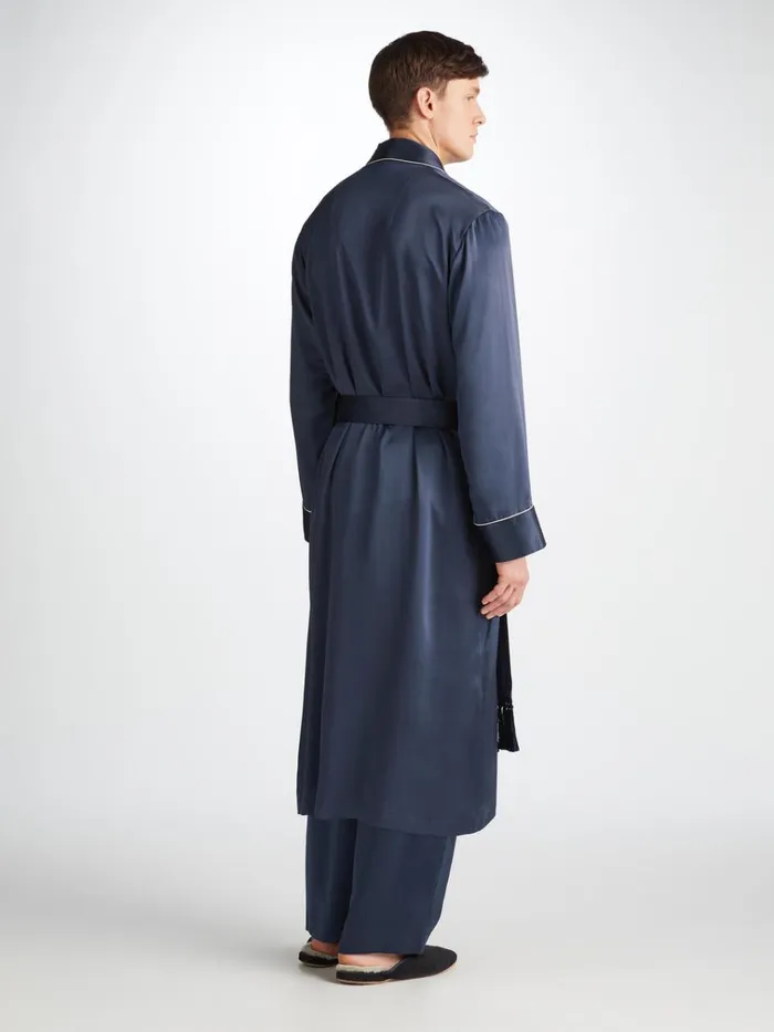 Silk Robes Men Derek Rose Robe Bailey Silk Satin Navy