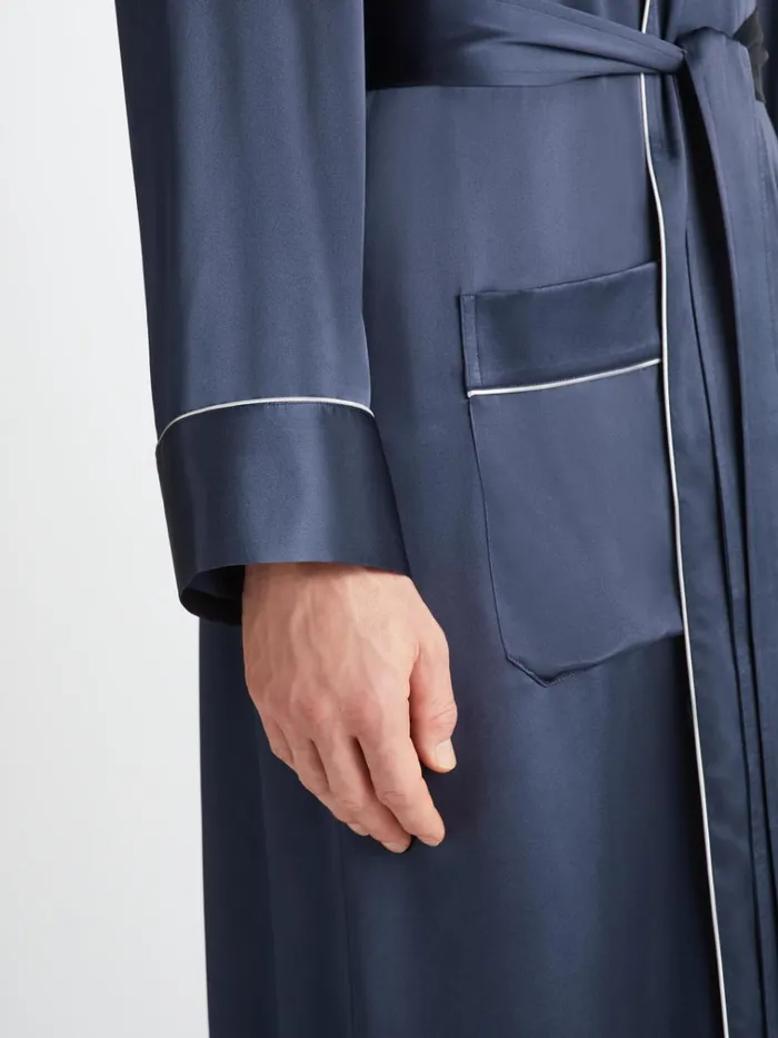 Silk Robes Men Derek Rose Robe Bailey Silk Satin Navy