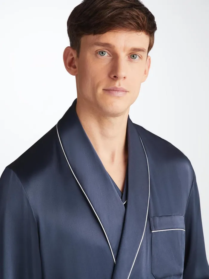 Silk Robes Men Derek Rose Robe Bailey Silk Satin Navy