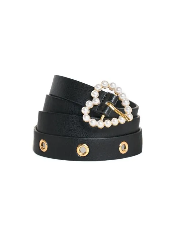 Sister Jane Accessories Womenswear Macaron Pearl Heart Belt Coal Black