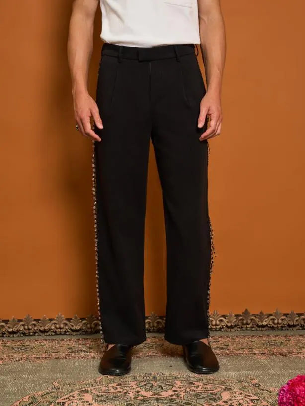 Sister Jane Bottoms Womenswear Dylan Bead Trim Trousers Black