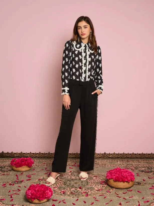 Sister Jane Bottoms Womenswear Dylan Bead Trim Trousers Black