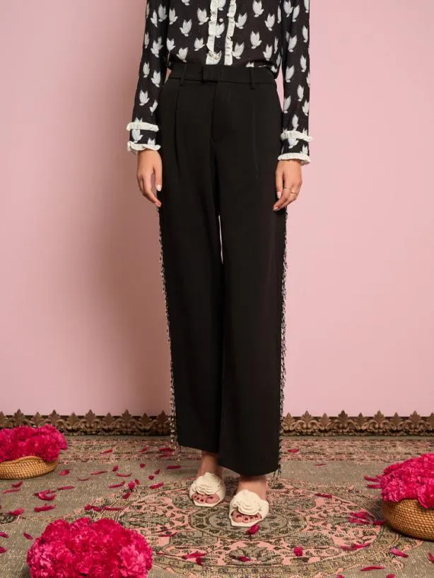 Sister Jane Bottoms Womenswear Dylan Bead Trim Trousers Black