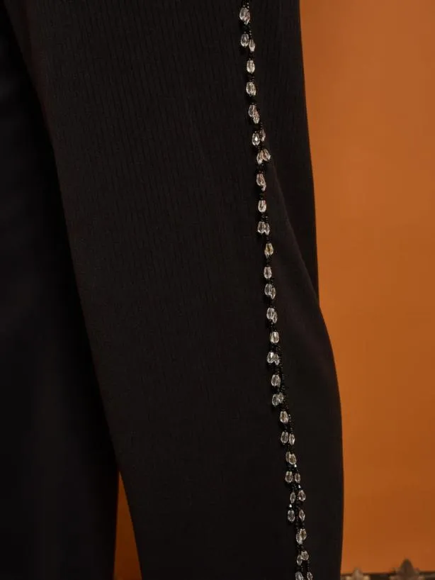Sister Jane Bottoms Womenswear Dylan Bead Trim Trousers Black