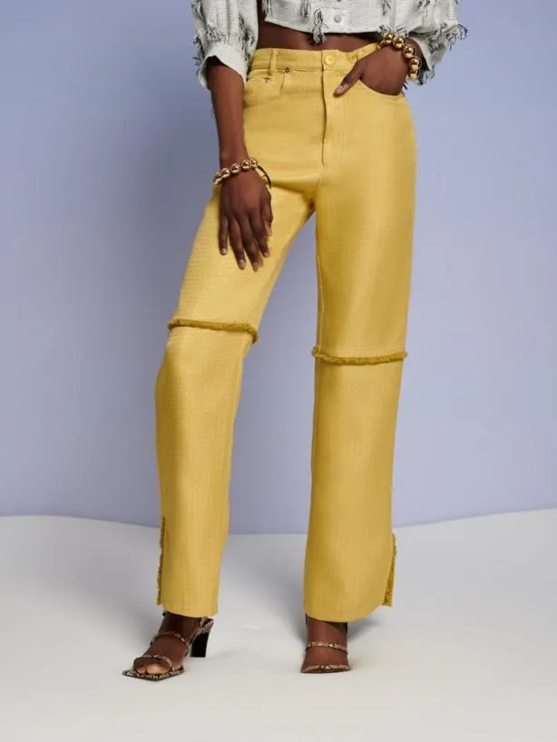 Sister Jane Bottoms Womenswear Ghospell Priya Fray Trousers Mustard Yellow