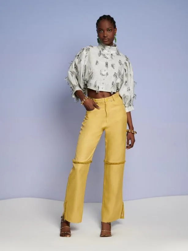 Sister Jane Bottoms Womenswear Ghospell Priya Fray Trousers Mustard Yellow