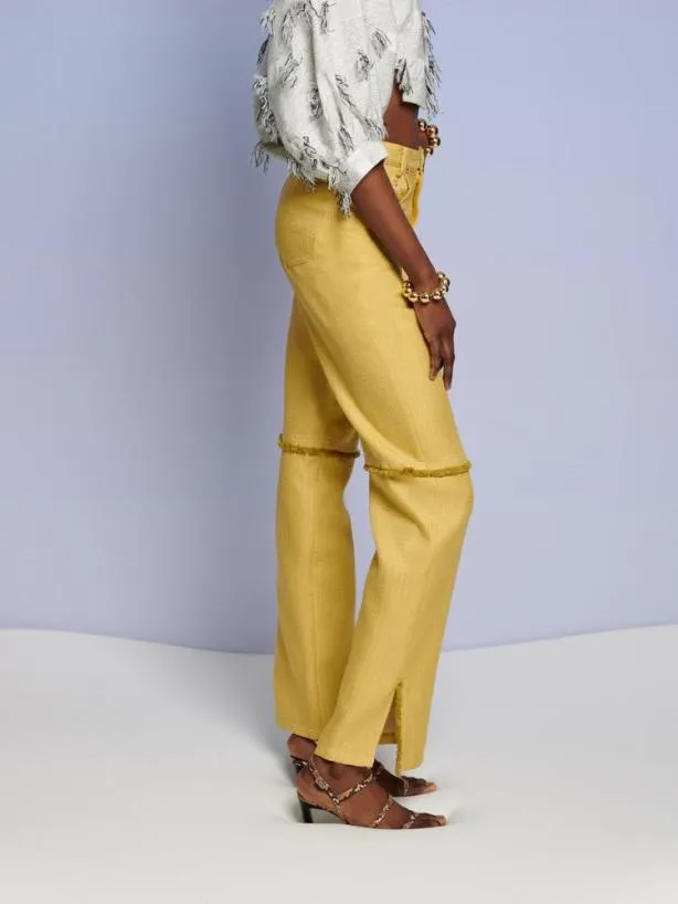 Sister Jane Bottoms Womenswear Ghospell Priya Fray Trousers Mustard Yellow