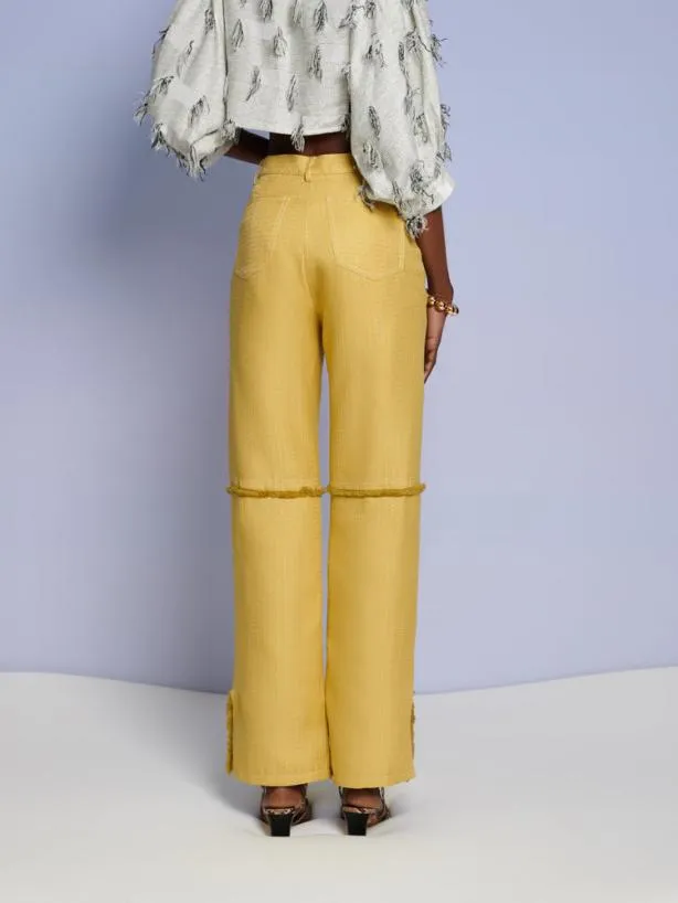 Sister Jane Bottoms Womenswear Ghospell Priya Fray Trousers Mustard Yellow