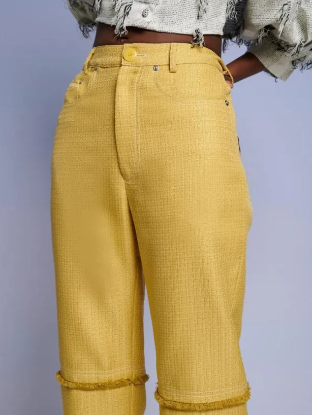 Sister Jane Bottoms Womenswear Ghospell Priya Fray Trousers Mustard Yellow